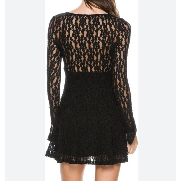 Free People Teen Witch Black Lace Fit & Flare Dress Size L OB451639 NWT - Picture 5 of 15